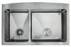 36 inch Farmhouse Apron 60/40 Double Bowl 16 gauge Stainless Steel Kitchen Sink with NoiseDefend™ Soundproofing