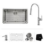 KRAUS KHU100-30-1630-42CH 30 INCH UNDERMOUNT SINGLE BOWL SS SINK W/ PULL DOWN FAUCET & SD CHROME