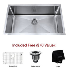 32 inch Undermount Single Bowl 16 gauge Stainless Steel Kitchen Sink with NoiseDefend™ Soundproofing