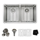 33 inch Undermount 50/50 Double Bowl 16 gauge Stainless Steel Kitchen Sink with NoiseDefend™ Soundproofing