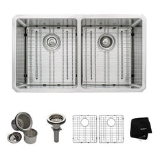 33 inch Undermount 50/50 Double Bowl 16 gauge Stainless Steel Kitchen Sink with NoiseDefend™ Soundproofing
