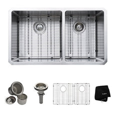 33 inch Undermount 60/40 Double Bowl 16 gauge Stainless Steel Kitchen Sink with NoiseDefend™ Soundproofing