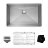 KRAUS Pax Zero-Radius Single Bowl 28 1/2" 16 Gauge (1.5mm Thick) Stainless Steel Kitchen Sink with NoiseDefend™ Soundproofing