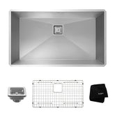 KRAUS Pax Zero-Radius Single Bowl 31 1/2" 16 Gauge (1.5mm Thick) Stainless Steel Kitchen Sink with NoiseDefend™ Soundproofing