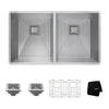 KRAUS Pax Zero-Radius Double Bowl 31 1/2" 16 Gauge (1.5mm Thick) Stainless Steel Kitchen Sink with NoiseDefend™ Soundproofing
